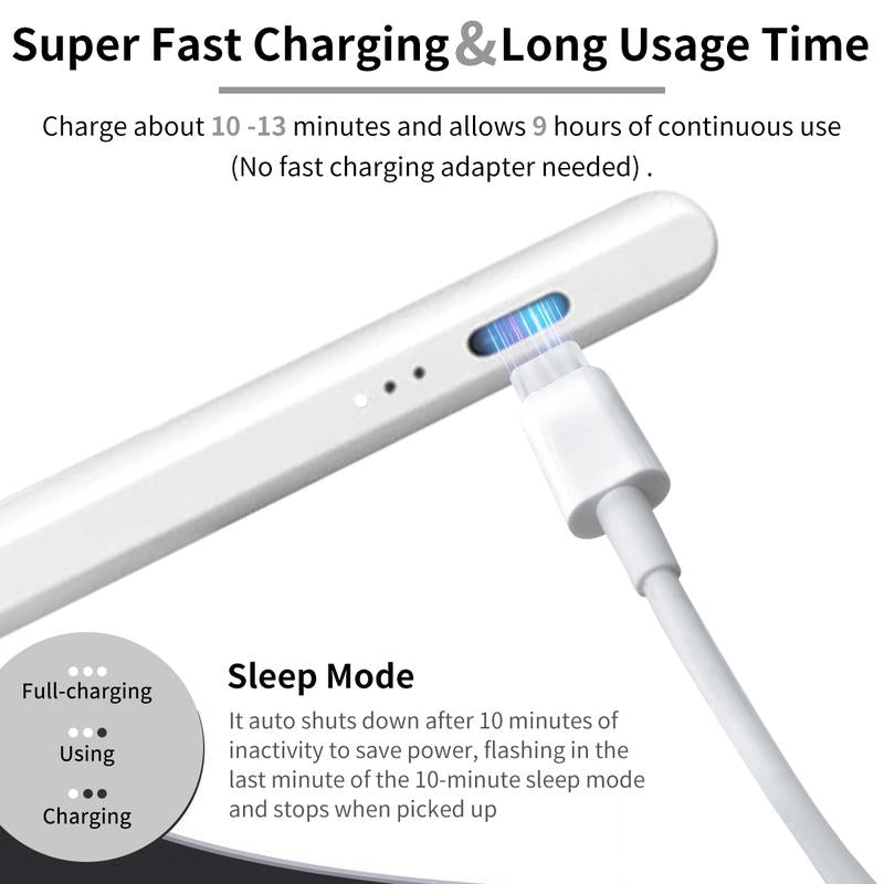 Stylus Pen for Ipad,Fast Charge,With Palm Rejection Tilt Sensitivity, Pencil Compatible with Ipad 6/7/8/9/10, Pro12.9&11",Air3/4/5, Mini5/6
